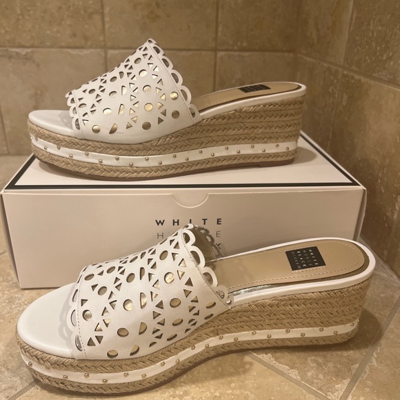 White House Black Market Laser-Cut Espadrille Wedge Slide Sandals - Picture 3 of 5